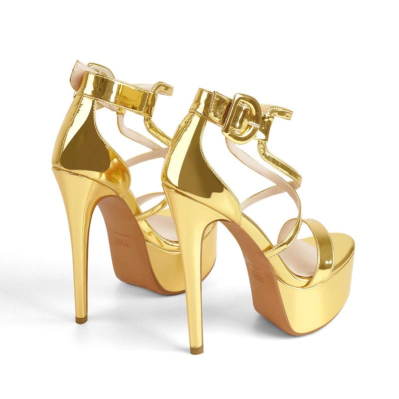 LISHAN High Heels for Women Stiletto Platform Ankle Strap Crisscross Sandals Open Toe Single Band Fashion Shoes Gold Size 9 - Image 3